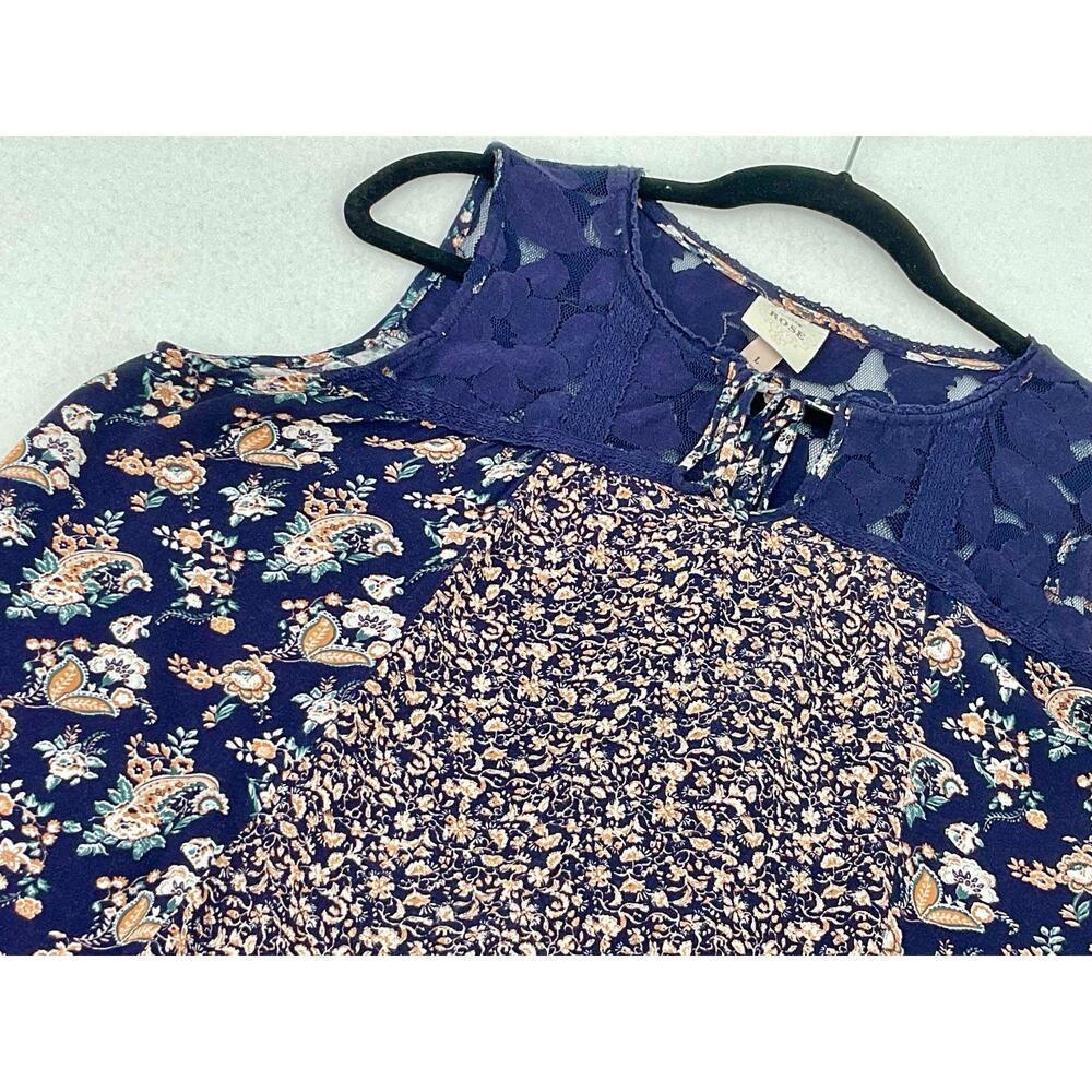 Knox Rose Navy Floral Print Sleeveless Summer Coastal Beach Vacation Tank Top L - Picture 4 of 7